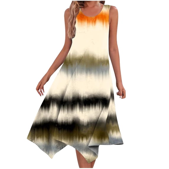 Erwazi Summer Flowy Dresses for Womens Short Sleeve Scoop Neck Sundress Tie-Dye Midi Tank Dress Casual Beach Vacation Tshirt Dress with Pockets