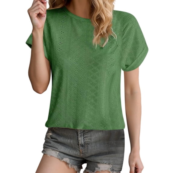 Erwazi Summer Tops for Women Short Sleeve Crew Neck Eyelet T Shirts Casual Dressy Blouses