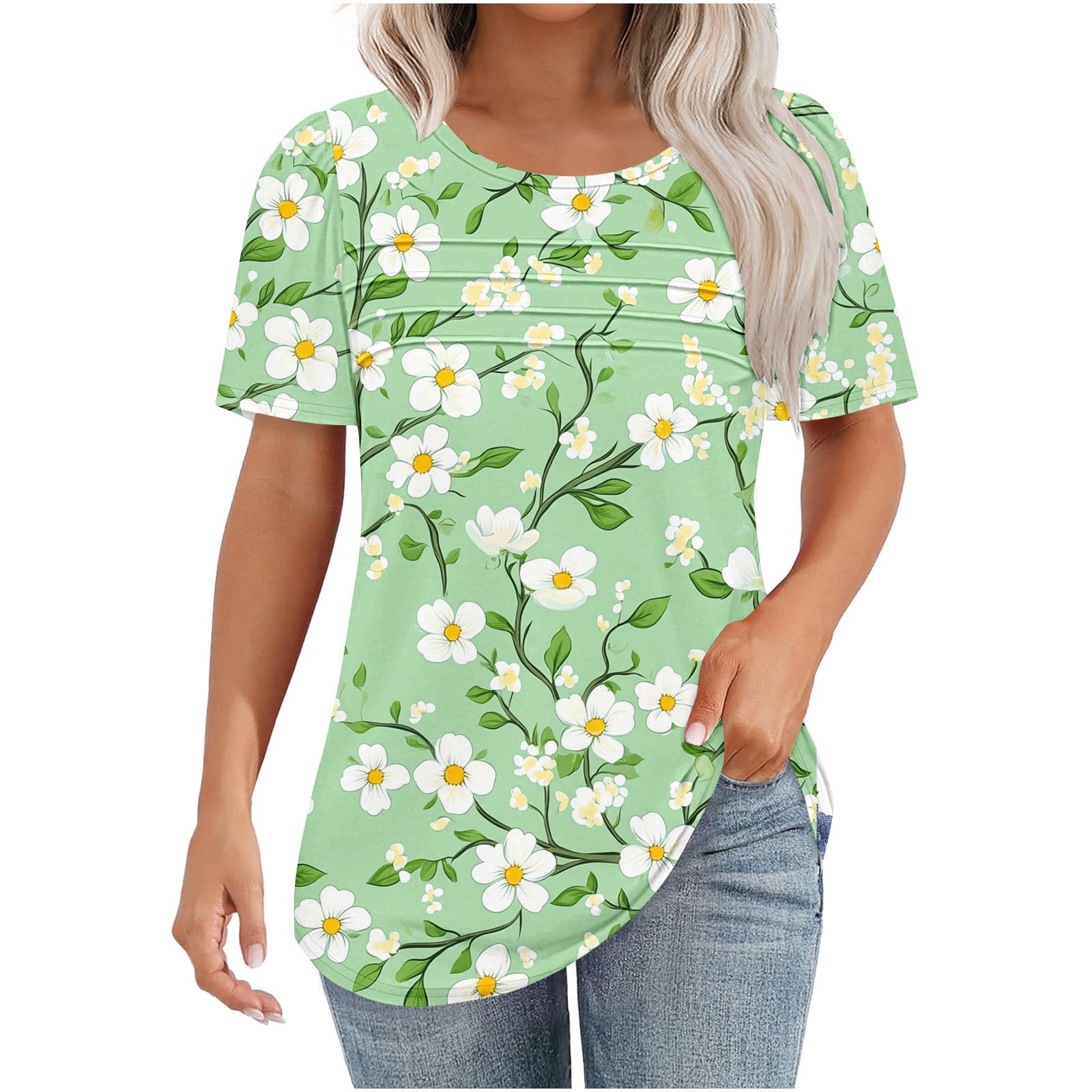 Erwazi Summer Tops for Women Short Sleeve Shirts Dressy Casual Blouses ...