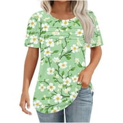 Erwazi Summer Tops for Women Short Sleeve Shirts Dressy Casual Blouses Pleated Tunic Tops T-Shirts