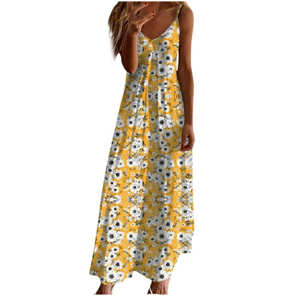 Erwazi Sundresses for Women Summer Beach Maxi Dress Sleeveless Spaghetti Strap Casual Loose Dresses Boho Vintage Flowy Long Dress