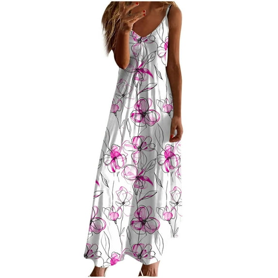 Erwazi Sundresses for Women Summer Beach Maxi Dress Sleeveless Spaghetti Strap Casual Loose Dresses Boho Vintage Flowy Long Dress