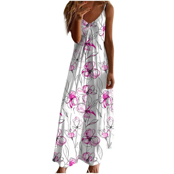 Erwazi Sundresses for Women Summer Beach Maxi Dress Sleeveless Spaghetti Strap Casual Loose Dresses Boho Vintage Flowy Long Dress