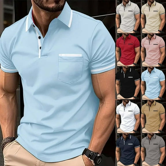 Erwazi T Shirt for Men Casual Solid Color Short Sleeve Polo Shirt Vocation Beach Tees with Pocket, XL