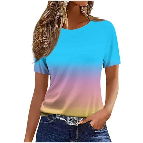 Erwazi T Shirts for Women Short Sleeve Crew Neck Summer Tops Gradient Printed Tees