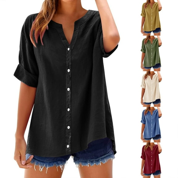 Erwazi T Shirts for Women Summer Tops V Neck Tie Elbow Sleeve Tees Tops Loose Casual Basic Tshirts Blouses