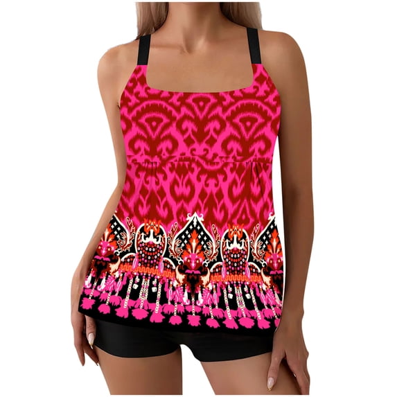 Erwazi Tankini Swimsuits for Women Plus Size Printed Criss Cross Strap 2 Piece Modest Swimwear Bathing Suit Set