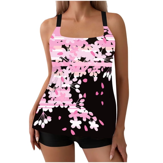 Erwazi Tankini Swimsuits for Women Plus Size Printed Criss Cross Strap 2 Piece Modest Swimwear Bathing Suit Set