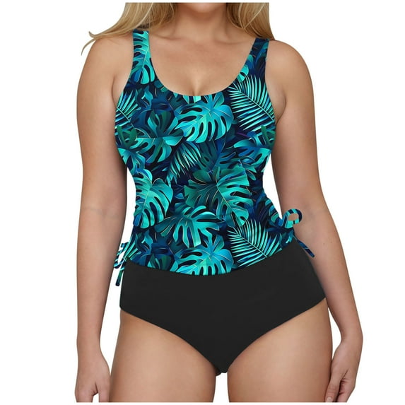 Erwazi Tankini Swimsuits for Women Two Piece Tummy Control Bathing Suits Ruched Drawstring Swimwear Swim Top with Bottom