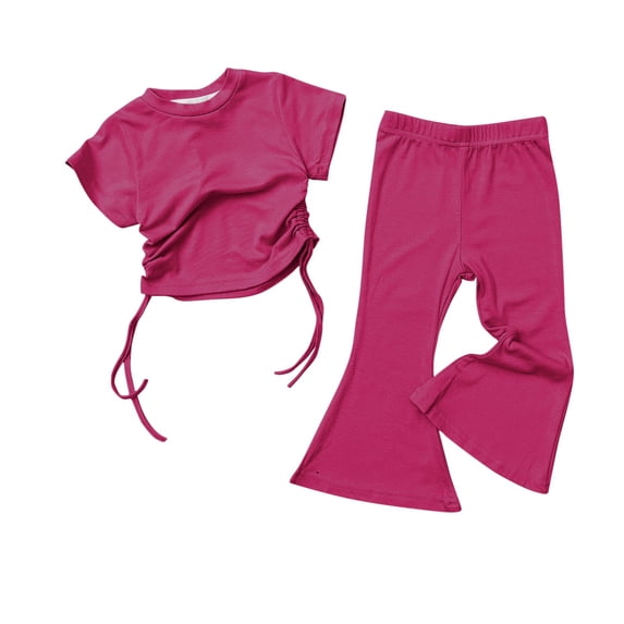 Erwazi Toddler Kids Girl Clothes Set Short Sleeve T-Shirts Tops Flare Pants Summer Outfits for Girl 2-7T