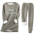 thumbnail image 1 of Erwazi Two Piece Lounge Sets for Women Casual Fleece Thermal Long Sleeve Top and Pants Plush Letter Outfits Set, Gray, 3XL, 1 of 4