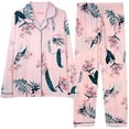 thumbnail image 1 of Erwazi Two Piece Pajama Set for Women Button Down Long Sleeve Graphic Shirt Wide Leg Pants Lounge Sets Pjs Outfits, Pink, L, 1 of 3