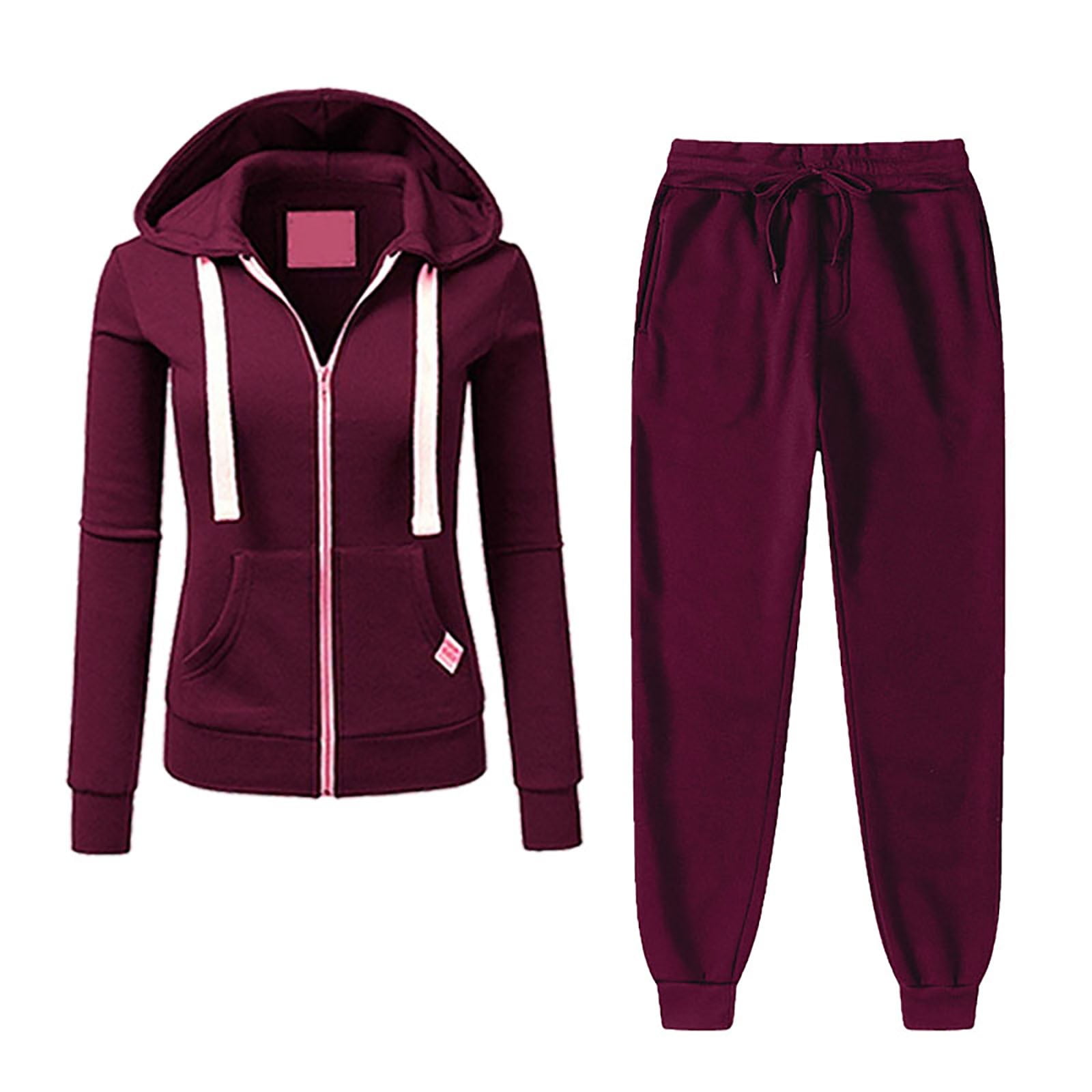 Two Piece Sets for Women Casual Long Sleeve Zip Up Hoodies Sweat Jacket and Jogger Sweatpants Athletic Sweatsuits Outfit Set, Red, M