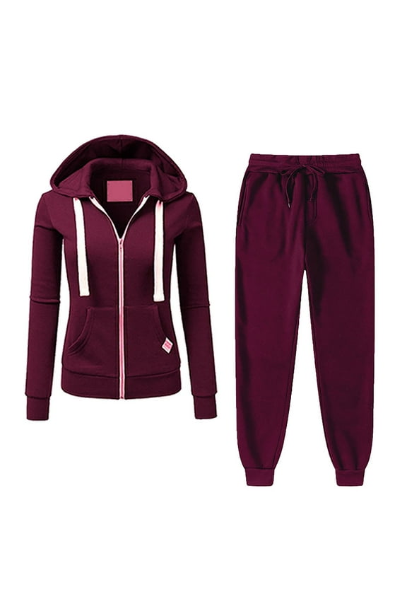 Two Piece Sets for Women Casual Long Sleeve Zip Up Hoodies Sweat Jacket and Jogger Sweatpants Athletic Sweatsuits Outfit Set, Red, M
