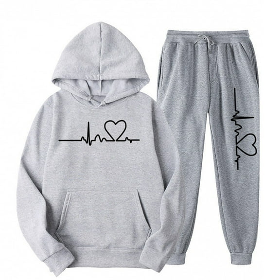 Erwazi Two Piece Sweatsuits for Women 2pcs Sets Jogger Set Casual 2 Piece Outfit Letter Hoodie Sweatshirts Long Tracksuits, Gray, 2XL