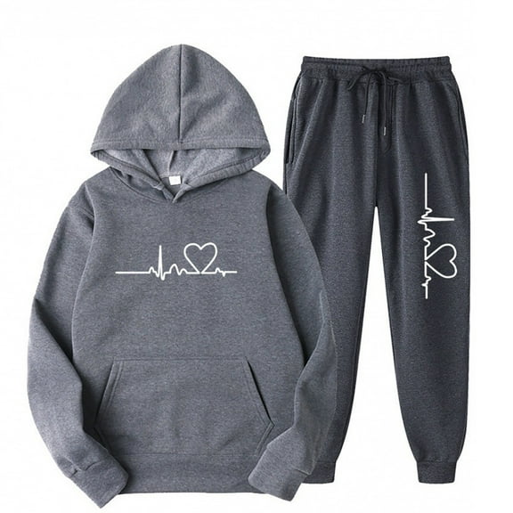 Erwazi Two Piece Sweatsuits for Women 2pcs Sets Jogger Set Casual 2 Piece Outfit Letter Hoodie Sweatshirts Long Tracksuits, Gray, M