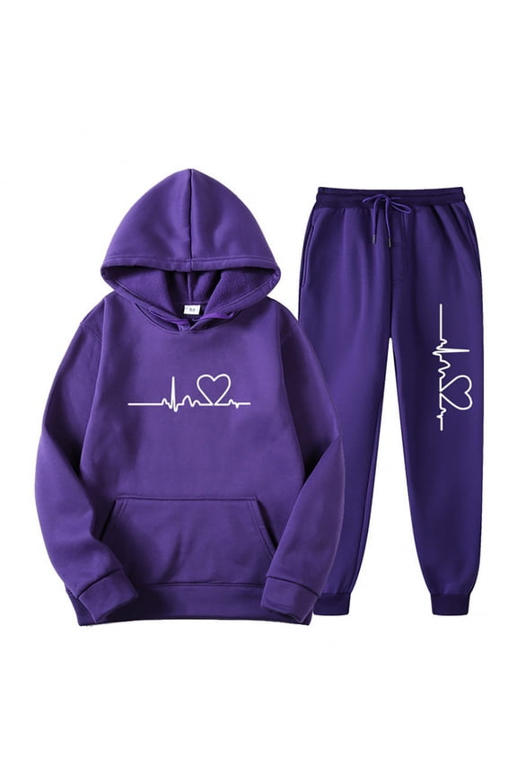Two Piece Sweatsuits for Women 2pcs Sets Jogger Set Casual 2 Piece Outfit Letter Hoodie Sweatshirts Long Tracksuits, Purple, 2XL