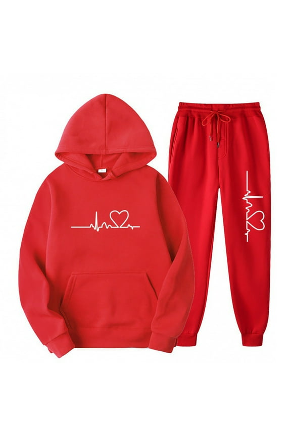 Two Piece Sweatsuits for Women 2pcs Sets Jogger Set Casual 2 Piece Outfit Letter Hoodie Sweatshirts Long Tracksuits, Red, M
