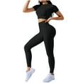 thumbnail image 1 of Erwazi Two Piece Yoga Outfit Sets for Women Casual Cropped Short Sleeve Tops and Slim Fit Tummy Control Pants 2 Pcs Tracksuits Set, Black, S, 1 of 3