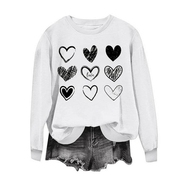 Erwazi Valentine Shirts for Women Love Heart Printed Valentines Sweatshirt Long Sleeve Crewneck Pullover Sweatshirts Tops