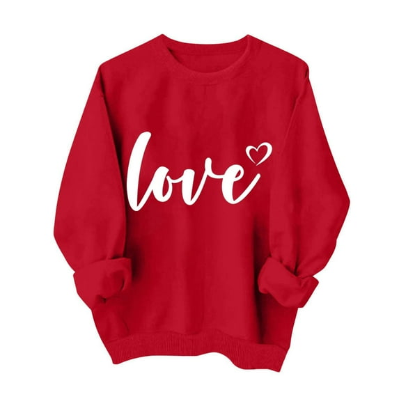 Erwazi Valentines Shirts for Women Love Heart Cute Graphic Valentines Day Sweatshirts Long Sleeve Crew Neck Holiday Tops