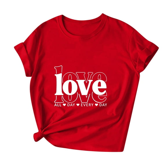 Erwazi Valentines Shirts for Women Short Sleeve T-Shirts Love Heart Cute Graphic Valentines Day Tops Crew Neck Holiday Tees Red