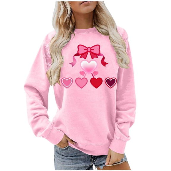 Erwazi Valentines Sweatshirts for Women Heart Graphic Pullover Crewneck Long Sleeve Tops