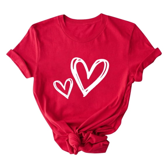 Erwazi Valentines T-Shirt Print Graphic Tees Cute Heart Shirts Casual Short Sleeve Crewneck Tee Top