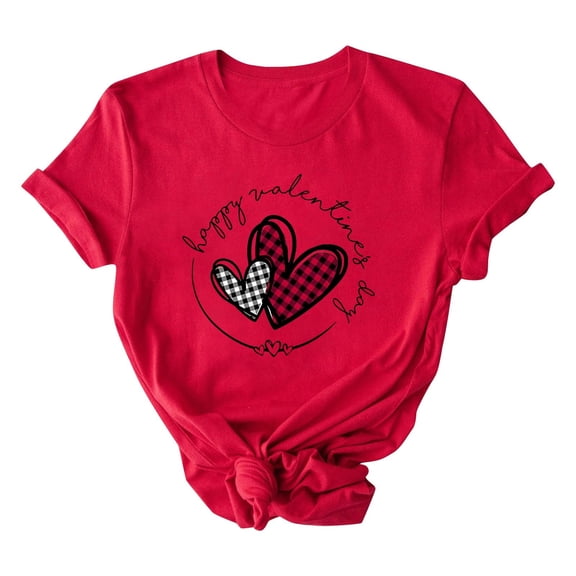 Erwazi Valentines T-Shirt Print Graphic Tees Cute Heart Shirts Casual Short Sleeve Crewneck Tee Top