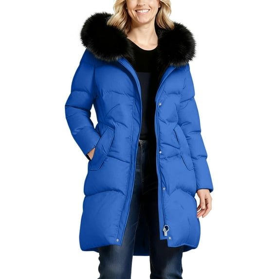 Erwazi Winter Puffer Coats for Women Zipper Hooded Long Down Jackets Quilted Parka Outerwear with Pockets