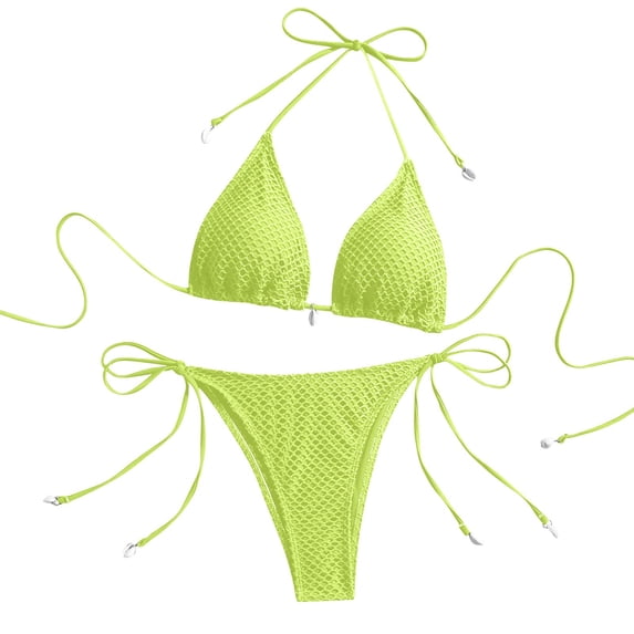 Erwazi Women 2 Piece Swimsuit Swimwear Solid Color Padded Halter String Triangle Bikini Sets