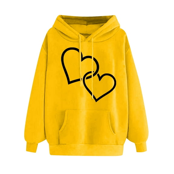Erwazi Women Drawstring Hoodies Valentine's Day Heart Print Hooded Sweatshirts Casual Loose Pullover Tops