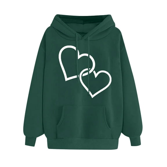 Erwazi Women Drawstring Hoodies Valentine's Day Heart Print Hooded Sweatshirts Casual Loose Pullover Tops