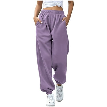 Erwazi Women Fleece Sweatpants Solid Color Drawstring Waisted Comfy Cinch Bottom Joggers Pants with Pockets