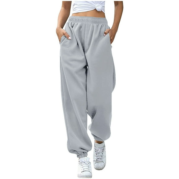 Erwazi Women Fleece Sweatpants Solid Color Drawstring Waisted Comfy Cinch Bottom Joggers Pants with Pockets