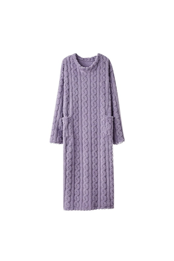 Women Long Pullover Robe Fluffy Knit Home Pajamas Soft Cute Loungewear Bathrobe with Pocket