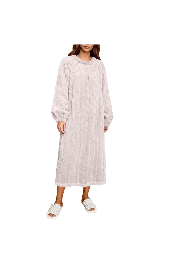 Women Long Pullover Robe Fuzzy Fluffy Home Pajamas Soft Cute Loungewear Bathrobe