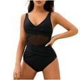 thumbnail image 1 of Erwazi Women One Piece Swimsuits Tummy Control Bathing Suits Cutout Mesh Ruffle Swimwear, 1 of 6