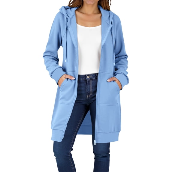 Erwazi Women Oversized Zip Up Hoodies Long Sleeve Tunic Sweatshirt Long Hoodie Jacket with Pockets