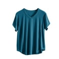 thumbnail image 1 of Erwazi Women Pajama T-shirt Ruffle Solid Color V Neck Tee Short Sleeve Loose Loungewear Sleepwear Top, 1 of 8
