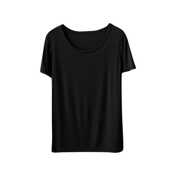 Erwazi Women Pajama T-shirt Solid Color Short Sleeve Crew Neck Basic Tee Loose Loungewear Sleepwear Top
