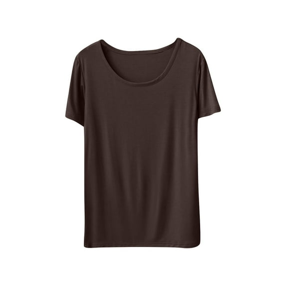 Erwazi Women Pajama T-shirt Solid Color Short Sleeve Crew Neck Basic Tee Loose Loungewear Sleepwear Top