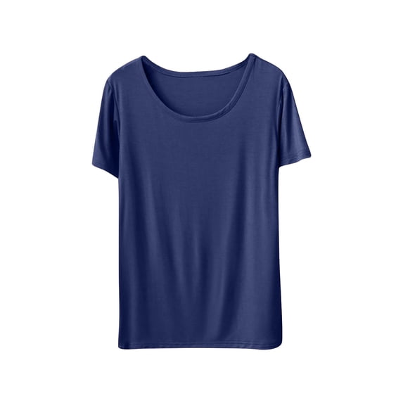 Erwazi Women Pajama T-shirt Solid Color Short Sleeve Crew Neck Basic Tee Loose Loungewear Sleepwear Top