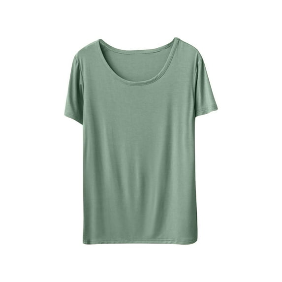 Erwazi Women Pajama T-shirt Solid Color Short Sleeve Crew Neck Basic Tee Loose Loungewear Sleepwear Top