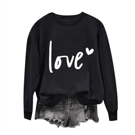 Erwazi Women Valentine's Day Pullover Sweatshirts Love Heart Print Tops Long Sleeve Crewneck Shirts Fashion Loose Holiday Sweatshirt