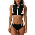 thumbnail image 1 of Erwazi Women's 2 Piece Color Block Zipper Front Tankini Tummy Control Bathing Suit Beach Swimwear Set, 1 of 8