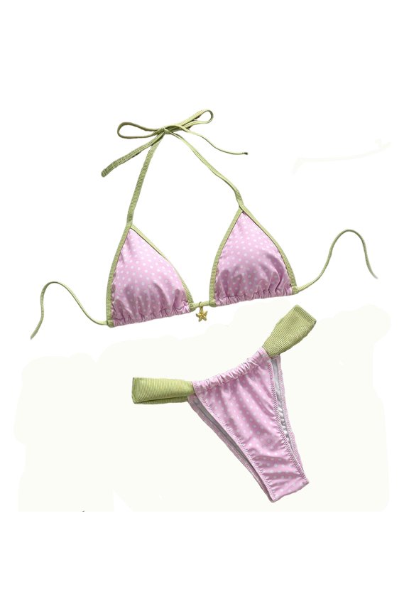 Women's 2 Piece Set Bikini Bathing Suit Halter Drawstring Straps Removable Pads 3 Piece Bar Beach Swimwear Set