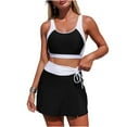 thumbnail image 1 of Erwazi Women's 2 Piece Tankini Set Modest Color Block High Waist Swim Skirt with Pocket, 1 of 7