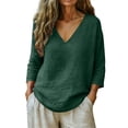 thumbnail image 1 of Erwazi Women's 3/4 Length Sleeve Cotton Linen T-Shirt V Neck Pullover Casual Loose Fit Tunic Top, 1 of 6