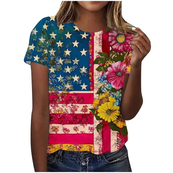 Erwazi Women's 4th of July T-Shirt Crew Neck Short Sleeve USA Independence Day Printed Tee Top